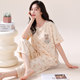 Three-gun summer pajamas for women, pure cotton short-sleeved cropped pants, home clothes, summer cartoon casual cotton large size suit