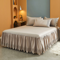 60s whole cotton long suede cotton European type lace lace lace single bed skirt Four-season Bed Hood 1 8 m Pure Color Bed Bedding