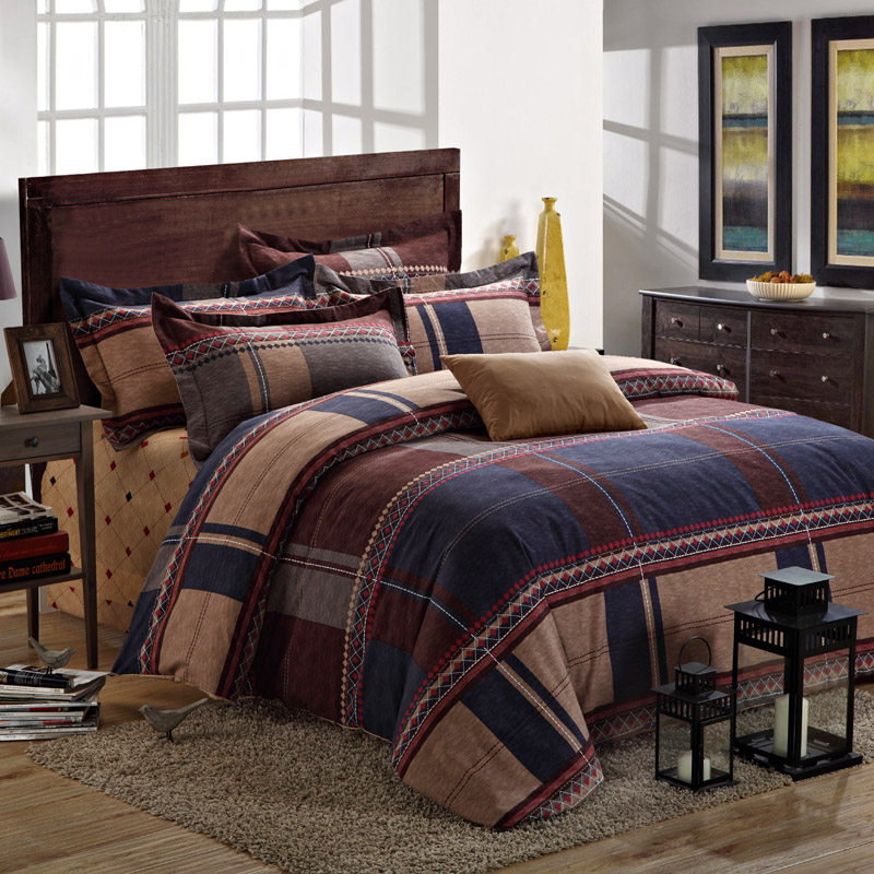 Autumn and winter simple light luxury cotton thickened brushed four-piece set pure cotton warm striped quilt cover bed sheet bedding