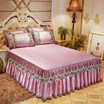 2022 light and luxurious with a new ice silvery cool mat Lace Embroidered lace embroidered bed skirt Three sets