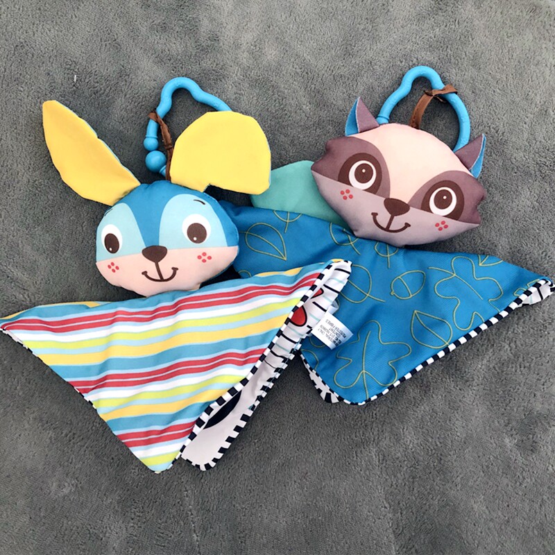 Export single sound paper comfort towel baby lathe hanging animal rabbit doll black and white sensory toys 0-1 years old