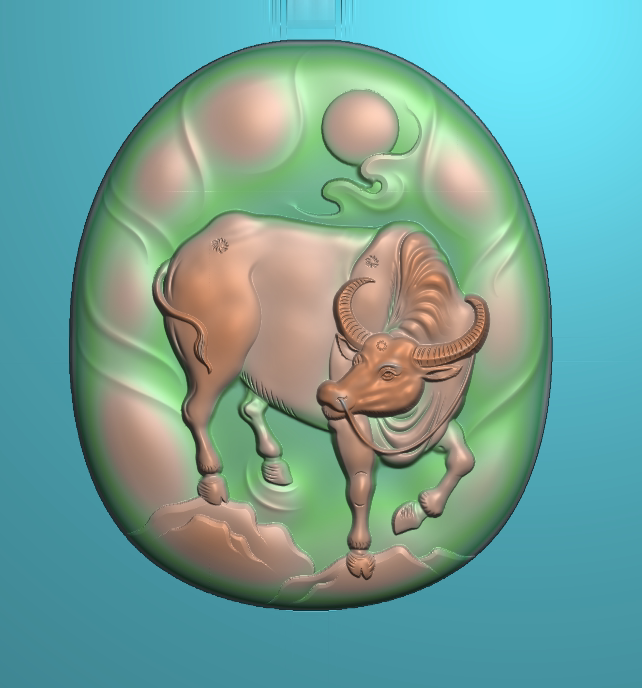 Zodiac Ox Oval Cow Plate Carving Design Jdp Grayscale Image Relief Image Jade Carving Image Computer Carving Image 40