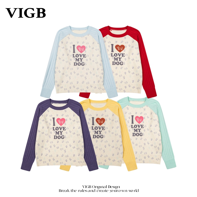 Vigb Original Chinese-Style American Retro Dog Letter Print Knit Sweater with a Round Neck Design for Men and Women Vigb Original Chinese-Style American Retro Dog Letter Print Knit Sweater with a Round Neck Design for Men and Women