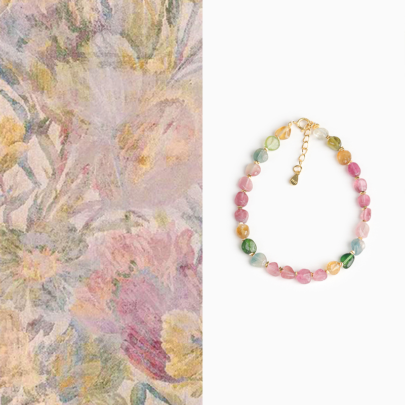 Shang Original New Chinese Style Natural Colorful Tourmaline Necklace Women's Bracelet Candy Tourmaline Bracelet Holiday Gift