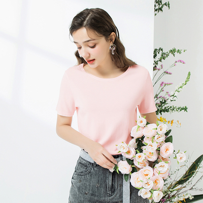 薄款针织衫女短袖 2021年夏季新款撞色圆领百搭显瘦黑色女士上衣