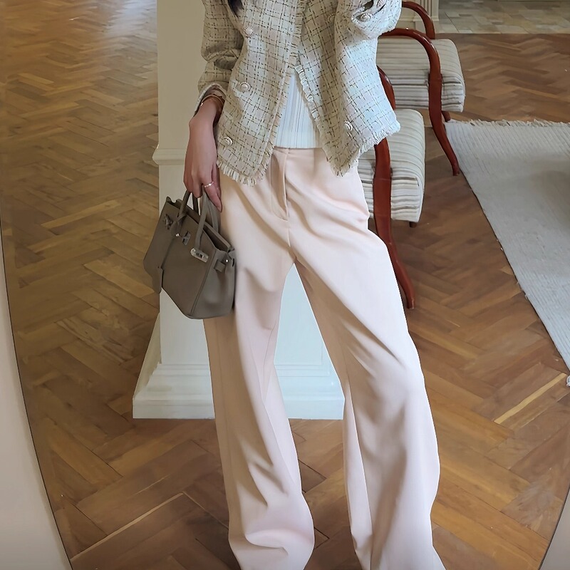 Some Items in Stock Lin Ziqiu [Misty Pink Tone] Casual Straight-Leg Pu Leather Pants in Pink, High-End, Simple and Versatile