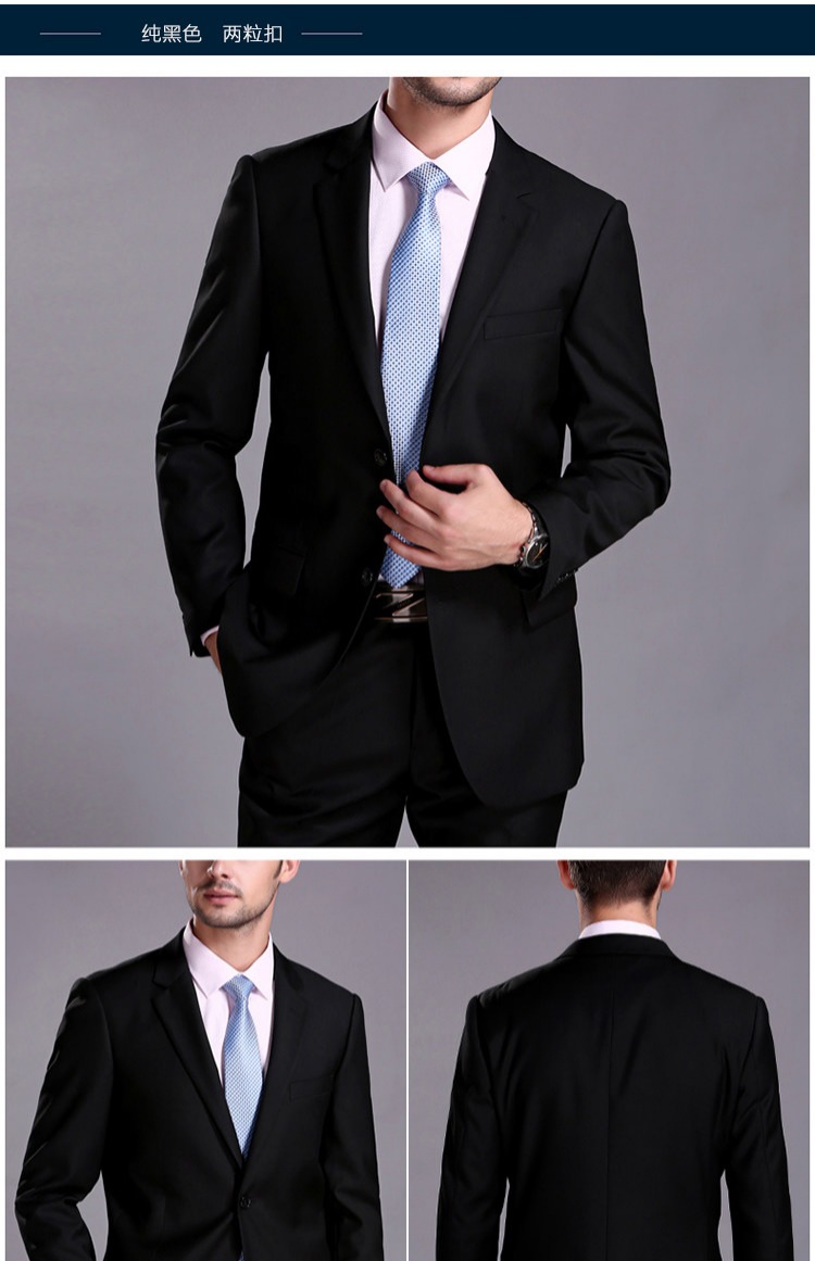 Bộ đồ vest nam bốn mùa Phiên bản Hàn Quốc của công việc thường ngày làm việc chuyên nghiệp hai mảnh màu xanh và đen mới trung niên áo len nam