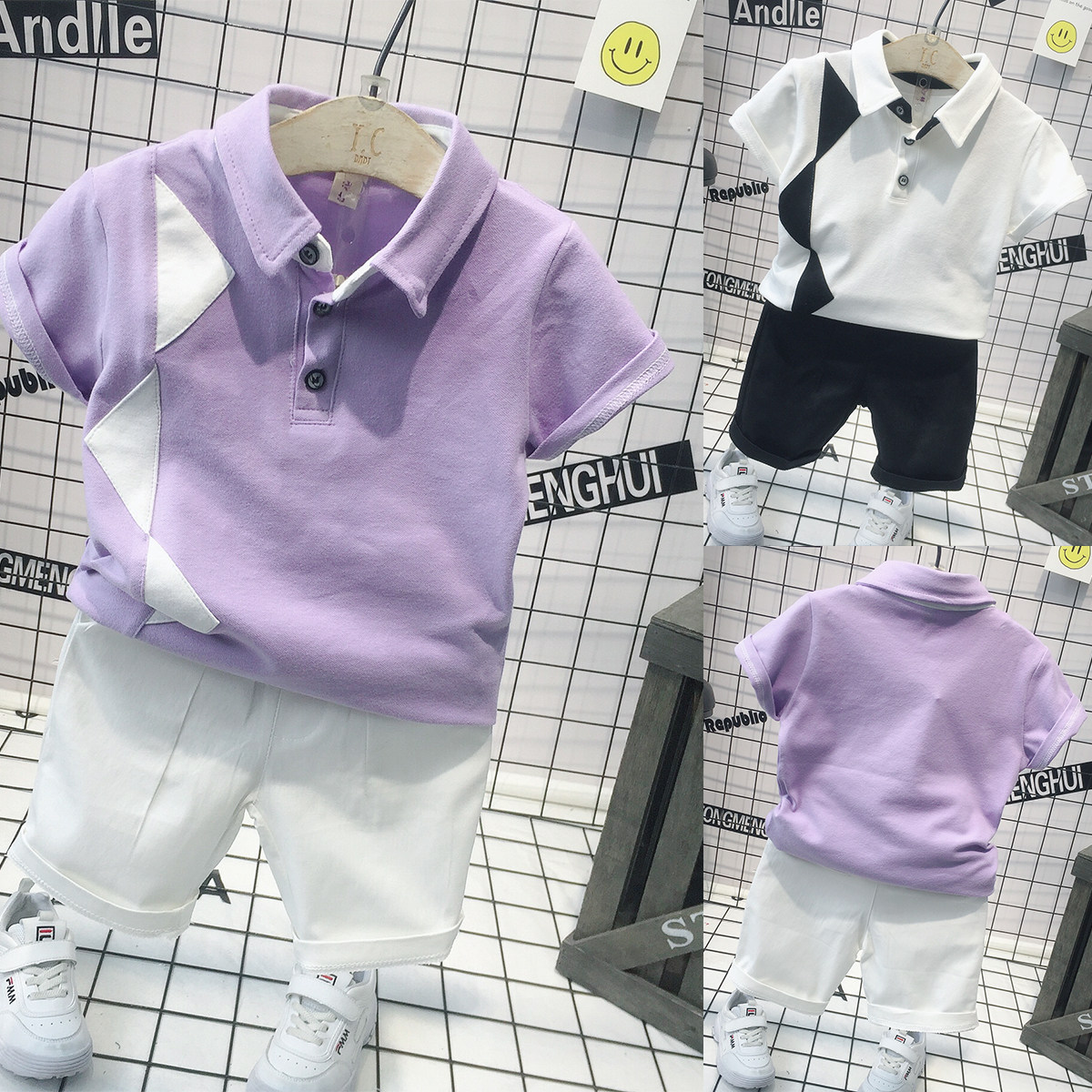 Boy-mounted boy turned over short sleeve T-shirt 2022 Summer new Korean version Children's pure cotton polo shirt baby half sleeve tide