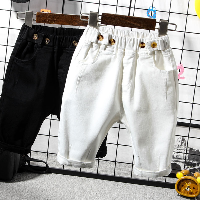 Boy shorts summer fit children pure cotton white black pants Korean version of children's baby 50% pants 50% pants