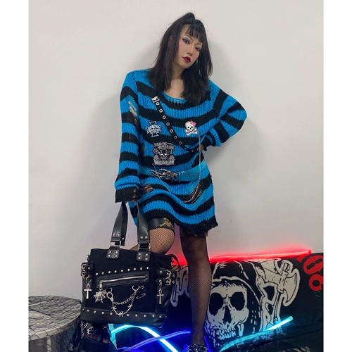 Демисезонный длинный трикотажный свитер, генерирование электричества, свободный крой, в стиле панк, средней длины