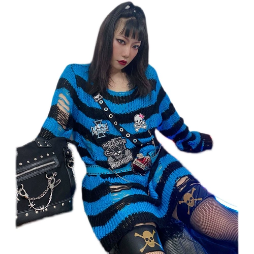 Демисезонный длинный трикотажный свитер, генерирование электричества, свободный крой, в стиле панк, средней длины