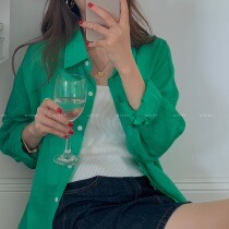 autumn Jun autum green long sleeve sunscreen shirt female summer thin retro loose coat