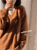 autumn Jun Curry V-neck sweater 2020 new women autumn and winter loose lazy wind wear pullover