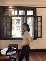 autumn Jun autum pure color navel short T-shirt Women summer 2021 new bm wind Joker waist slim