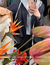 autumn Jun autum bright line dark gray design sense suit jacket female spring and autumn Korean loose casual suit