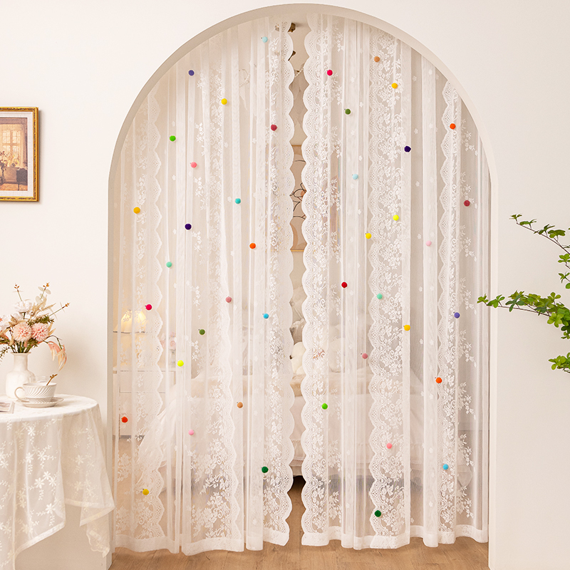 Korean-Style Fresh Lace Sheer Curtain for Girls, Princess-Style Bedroom, Children's Room, French-Style Curtain, Partition Door Curtain, Blocking Curtain