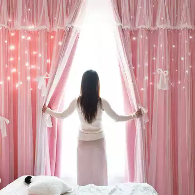 Pink princess wind curtain full shading Nordic simple modern light luxury girl bedroom children's room net red girl heart