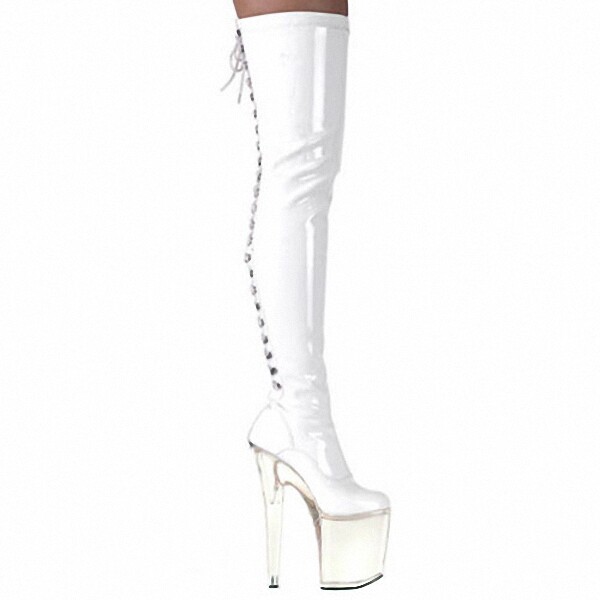 20cm Crystal Sexy Over-the-Knee Transvestite CD Cross-dressing Transvestite Super High Heel Straps Large Size Long Boots Women's Boots 35-46