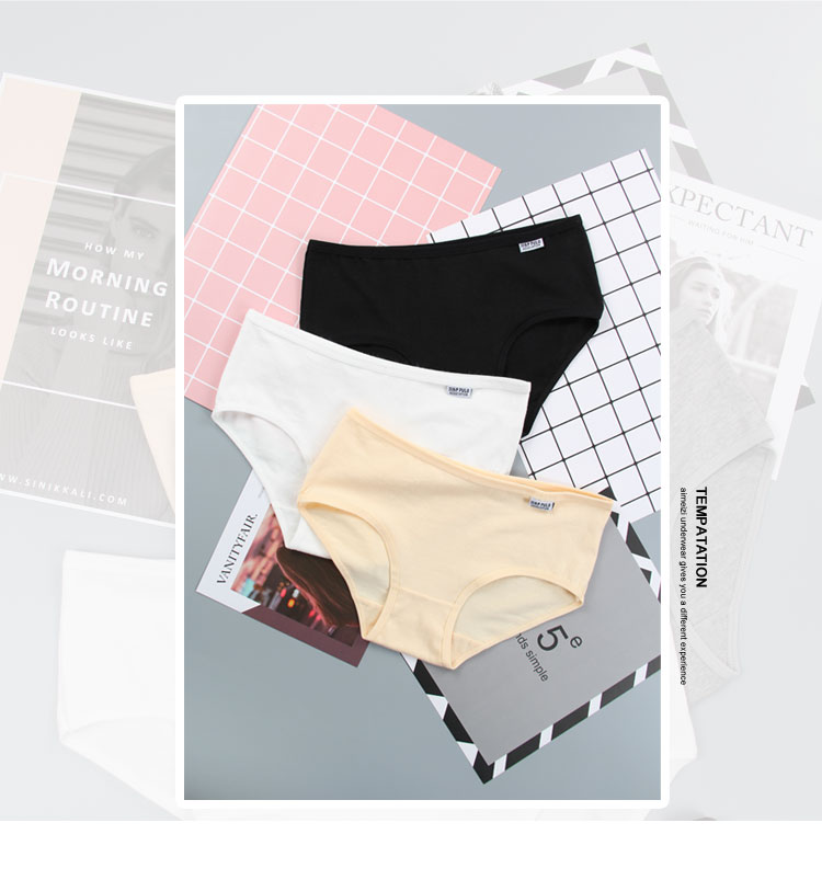 3 cô gái tải đồ lót cotton đơn giản và thoải mái nữ sinh viên eo thấp bột cotton tóm tắt da đen và trắng quần lót lọt khe nữ đẹp