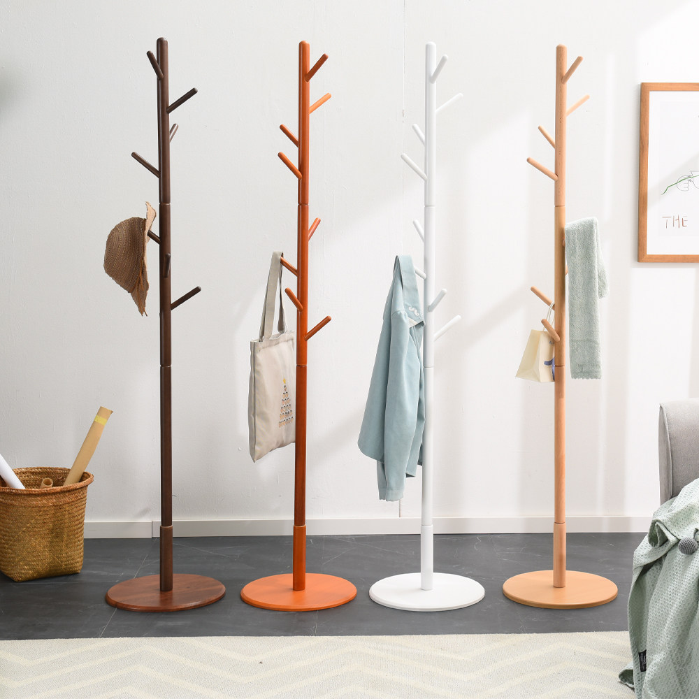 Solid wood clothes hat rack floor hanging clothes hanger Easy bedroom log plus coarse household clothes rack room shelve brief