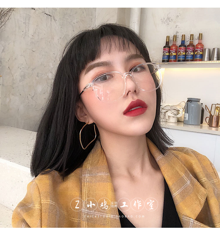 Ins mô hình ~ đại học gió retro tròn mỏng khung phẳng văn học nhỏ nam nữ tươi với kính khung thủy triều - Kính khung trong kinh bao ve mat khoi anh sang xanh essilor