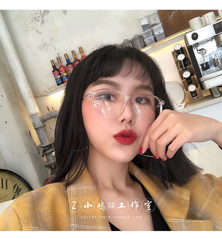 Ins mô hình ~ đại học gió retro tròn mỏng khung phẳng văn học nhỏ nam nữ tươi với kính khung thủy triều - Kính khung trong kinh bao ve mat khoi anh sang xanh essilor