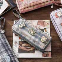 (Clearance) Japanese jk pencil bag double-layer ins wind junior high school students men and women stationery bag lattice large-capacity storage box