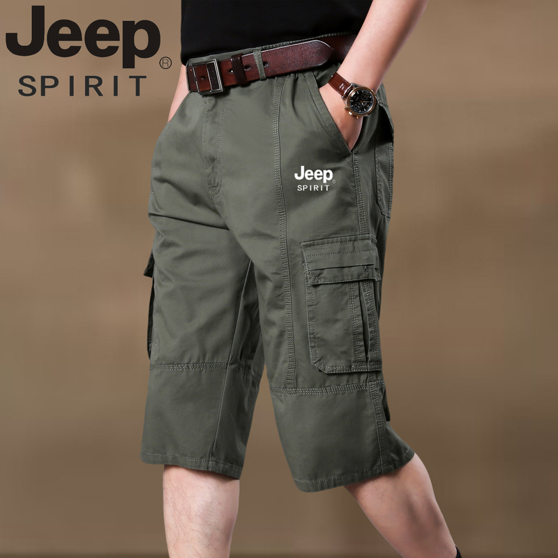 Jeep Men's Summer Cotton Capri Pants Straight-Leg Over-The-Knee Mid-Length Pants Sports Multi-Pocket Cargo Shorts Jeep Men's Summer Cotton Capri Pants Straight-Leg Over-The-Knee Mid-Length Pants Sports Multi-Pocket Cargo Shorts