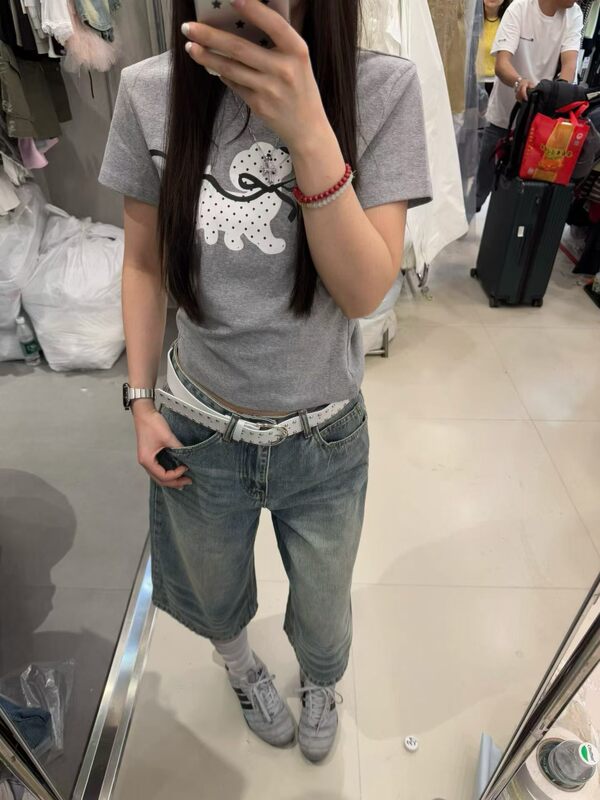 2026 Summer New Vintage Denim Cropped Pants for Women with Belt, High-Waisted Loose Straight Wide-Leg Thin Pants