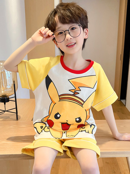 新款儿童睡衣女童男孩短袖纯棉薄款套装中大童卡通可爱夏季家居服