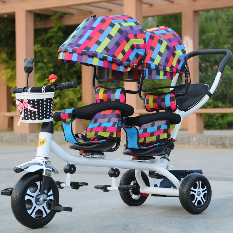 Детский трехколесный велосипед для близнецов, tandem- велосипед для малыша, прогулочная коляска