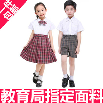 Shenzhen primary school students uniform dresses Mens and womens short-sleeved shirts Spring and summer short skirt suit plaid shorts uniform