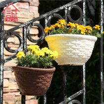 Imitated Wicker rattan wall-mounted flowerpot integrity resin multi-meat water storage fashion outdoor plastic flowerpot delivery adhesive hook