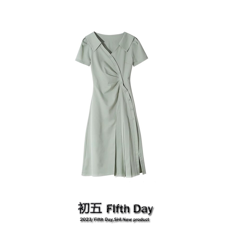 Colored suit, summer dress, long skirt, V-neckline