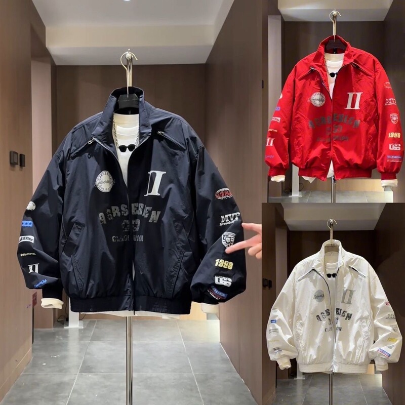 American-Style Stand-Up Collar Sun Protection Jacket, Summer Trendy Brand, Loose Letter Print Biker Jacket, Casual Versatile Thin Coat, Trendy