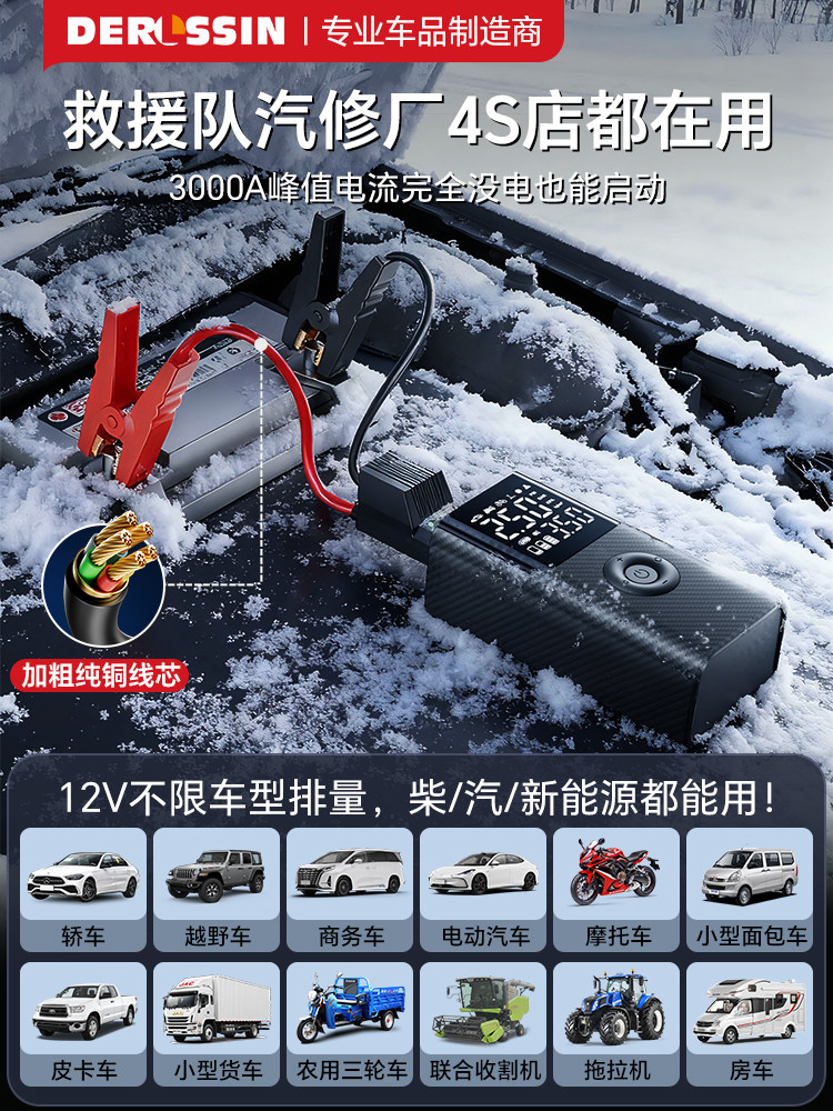 Car Emergency Jump Starter with Built-In Air Pump, Backup Battery, Power Bank, and Powerful Ignition Device