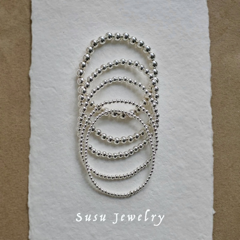 "Matching Expert" 999 Pure Silver Round Beads Fortune Beads Pure Silver Stackable Bracelet Simple Versatile Elastic "Matching Expert" 999 Pure Silver Round Beads Fortune Beads Pure Silver Stackable Bracelet Simple Versatile Elastic