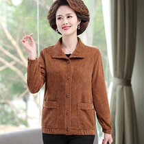 Middle-aged and elderly womens spring jacket mothers womens coat corduroy solid color casual jacket cardigan plus size
