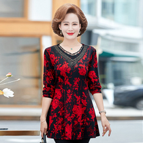 Mother dress autumn and winter base shirt long sleeve T-shirt lace hot diamond slim top size old womens clothing