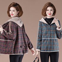 Middle-aged and elderly womens spring hooded jacket large size womens top age casual jacket cardigan