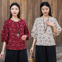 Mid-age womens clothing spring summer clothing 70% sleeves cotton numb flower t-shirt mom dress loose with big code name group wind blouse