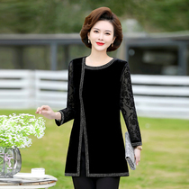 Mid-aged womens dress in spring dress Long sleeves T-shirt with long style blouses in Chinatown style and style with a velvety sweaty style