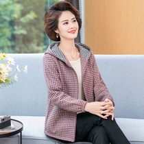2021 middle-aged and elderly womens autumn and winter clothing hooded jacket casual jacket large size mothers jacket