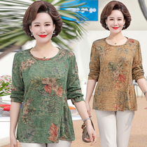 Mid-age womens clothing spring dress Long sleeves T-shirt Bottom Shirt Mom Dress Loose Big Code Blouse Round Collar Color