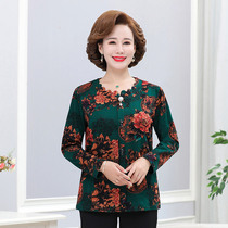 2021 Middle-aged and elderly womens autumn dress Joker base shirt floral long sleeve T-shirt ladies top size mother dress
