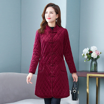 Middle-aged womens winter plus velvet long coat plain velvet warm coat mother dress thickened Cotton