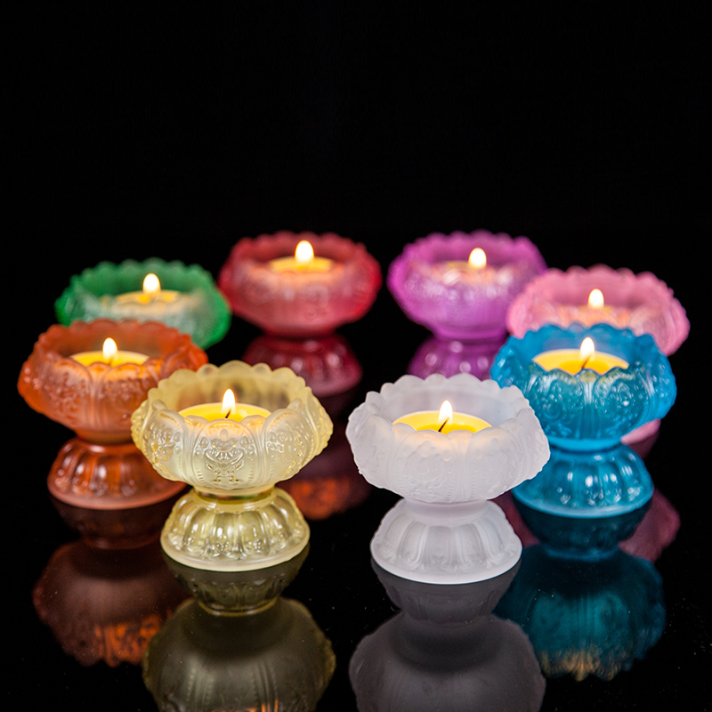 Seven colorful glass eight auspicious lotus ghee lampstand high-foot candlestick for seven cups