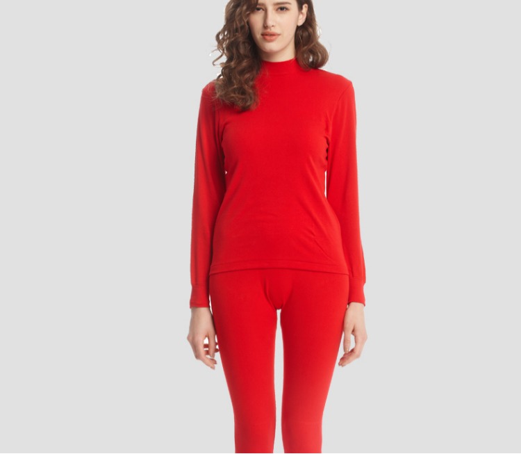 Red Ni ấm đồ lót nữ cotton nửa cao cổ áo mỏng XL Qiuyi Qiuku phù hợp quần áo giữ nhiệt cao cấp