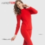Red Ni ấm đồ lót nữ cotton nửa cao cổ áo mỏng XL Qiuyi Qiuku phù hợp đồ pijama