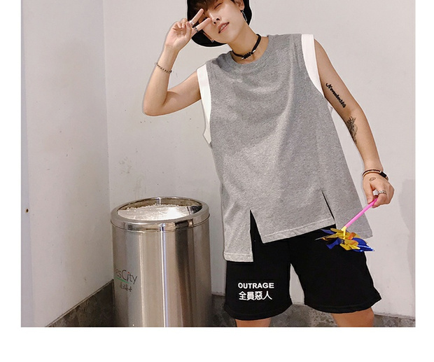 [XM] 18 hè INS xu hướng hem bất đối xứng thiết kế mở chất liệu terry hit màu bên hông thoáng khí áo thun ba lỗ